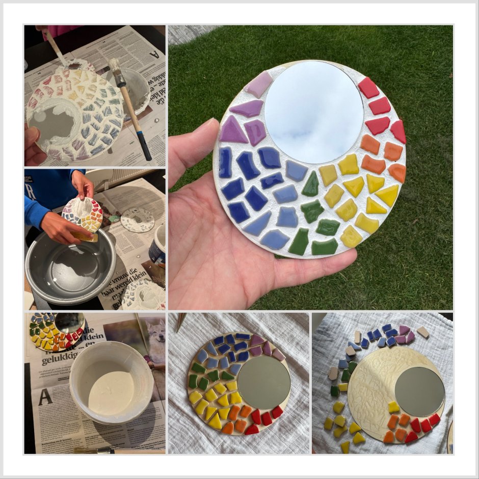 Stappen in het maken van de mozaïekspiegel Stappen in het maken van de mozaïekspiegel