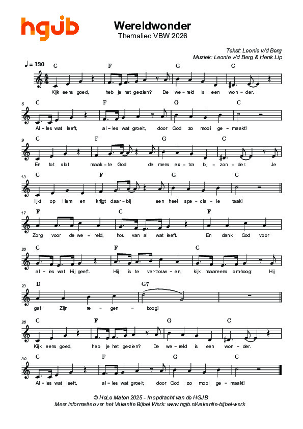 Themalied Wereldwonder - Bladmuziek Themalied Wereldwonder - Bladmuziek