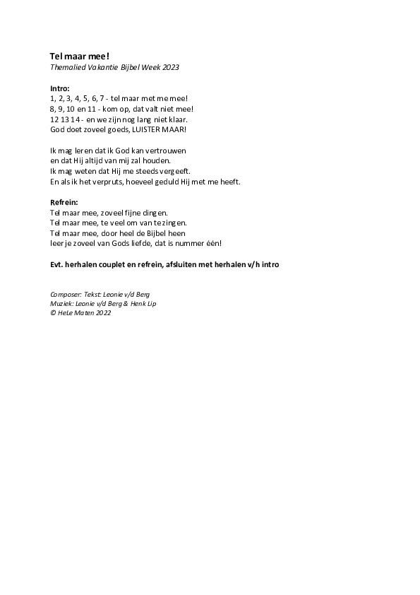 Tel maar mee Themalied - Tekst Tel maar mee Themalied - Tekst